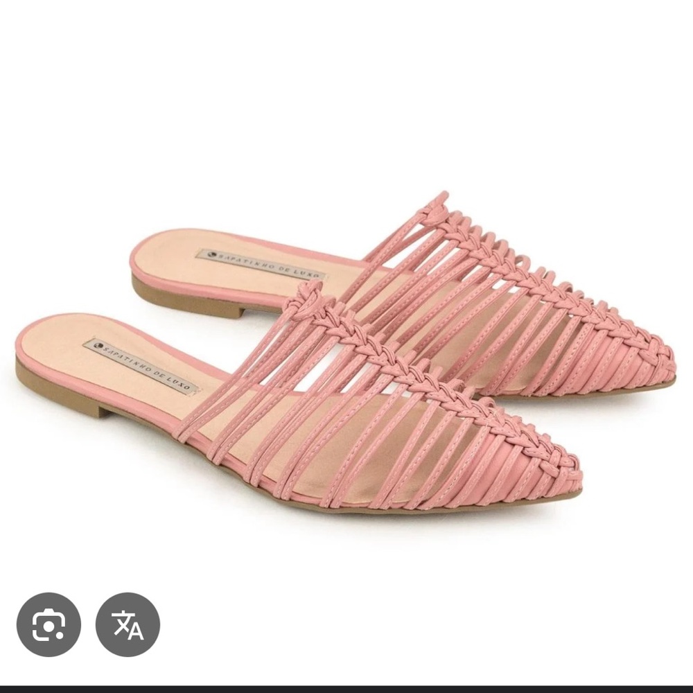 New Fishtail braided pink leather flat point toe mules size 8 preppy girly fun 🤩